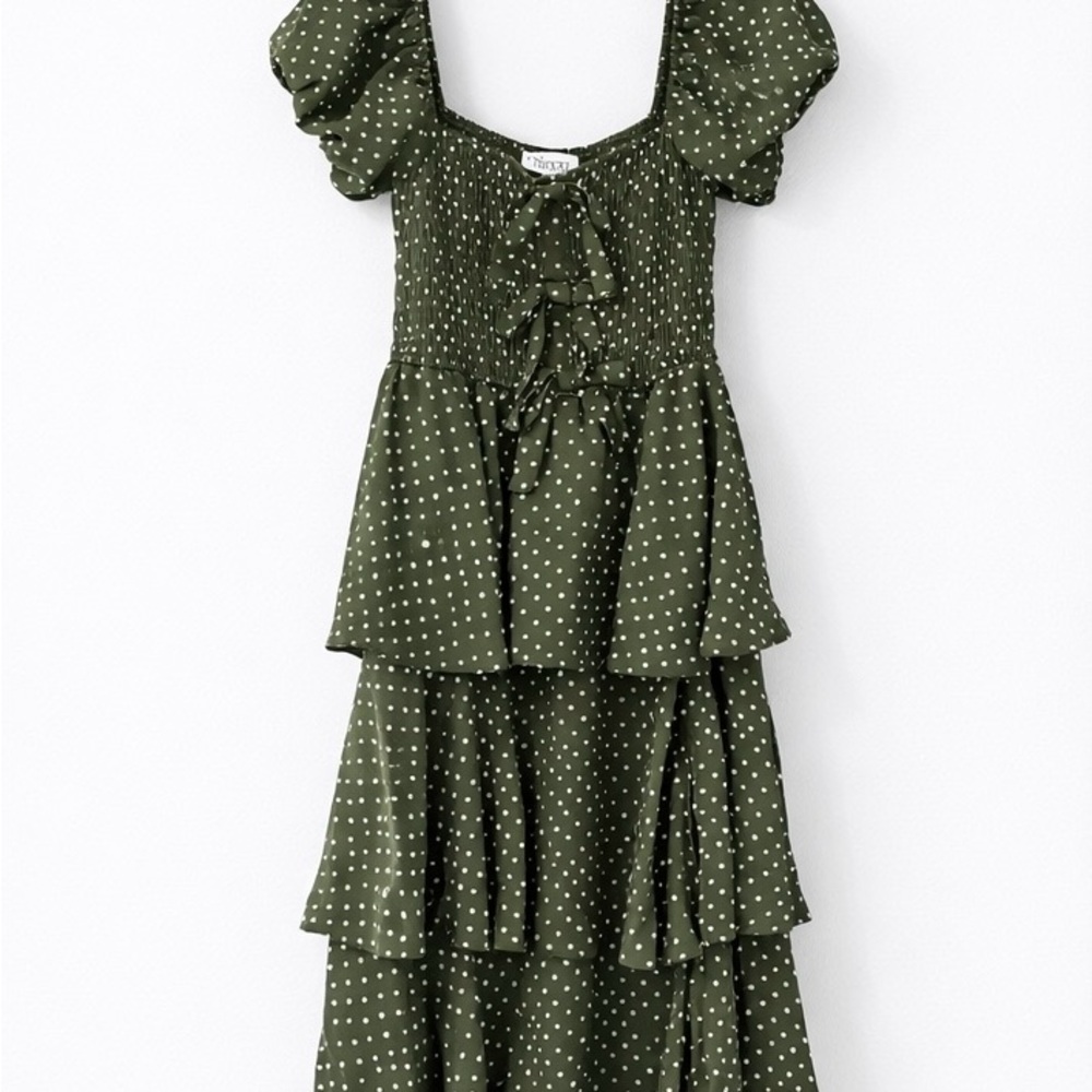 Trixxi Olive Polka Dot Layered Dress